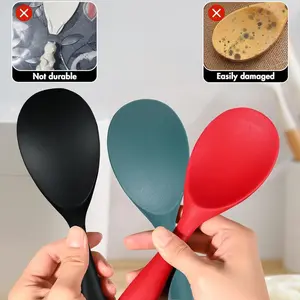 1pc Non-Stick Heat-Resistant Silicone for rice Spoon - One-Piece Design with Ergonomic Handle, Durable & Easy-Clean Kitchen Utensil, Nonstick Cooking Spoon for Rice, Salad, Mashed Potatoes