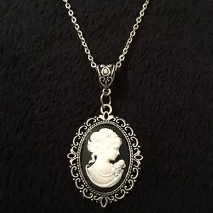 Vintage Lady Cameo Pendant Black Necklace 18-inch Chain Steampunk Lady