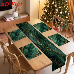 Jit 2D Flat Gold Digital Print Table Runner and Placemat Set, All-Seasons Decorative Tableware, Elegant Kitchen Dining Room Decoration