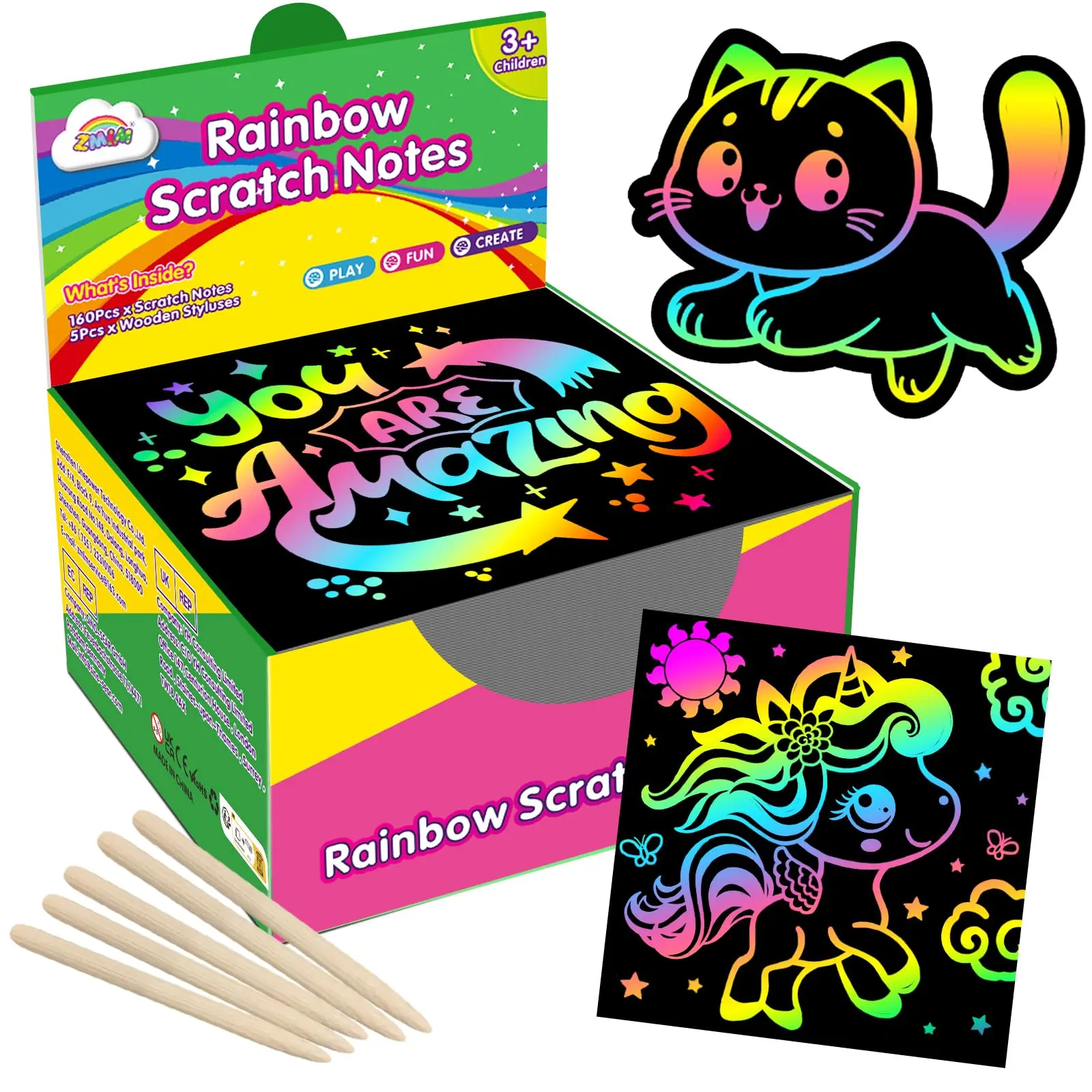 100 Rainbow Scratch Paper Art Crafts,Rainbow Scratch Paper Set, Sheets Scratchs Art Supplies with Wooden Styluses, Creative Activity for All Ages