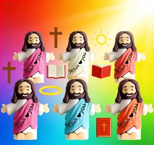 Little Jesus Figures, Mini Jesus Figurines in Bulk（With adhesive tape on the bottom）Multicolor Tiny Jesus Figures, Miniature Figurines to Hide and Seek Religious Gifts for Easter Egg Stuffers plastic  jesus love