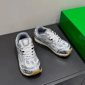 Futuristic Silver Metallic Casual Basketball Sneakers - Unisex Streetwear Dad Shoes for Daily & Court