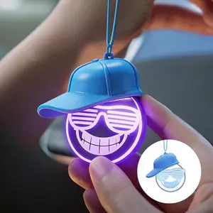 Car-Mounted Hat Light - Cute Luminous Emoji Pendant with RGB Color Changing for Car Interior Decor