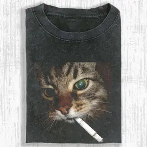 smoking cat T-shirt, cotton cat funny T-shirt, Retro Funny Vintage Tee, Unisex Meme Cringe Funny Dumb Shirt, FUNNY CUTE shirts for women