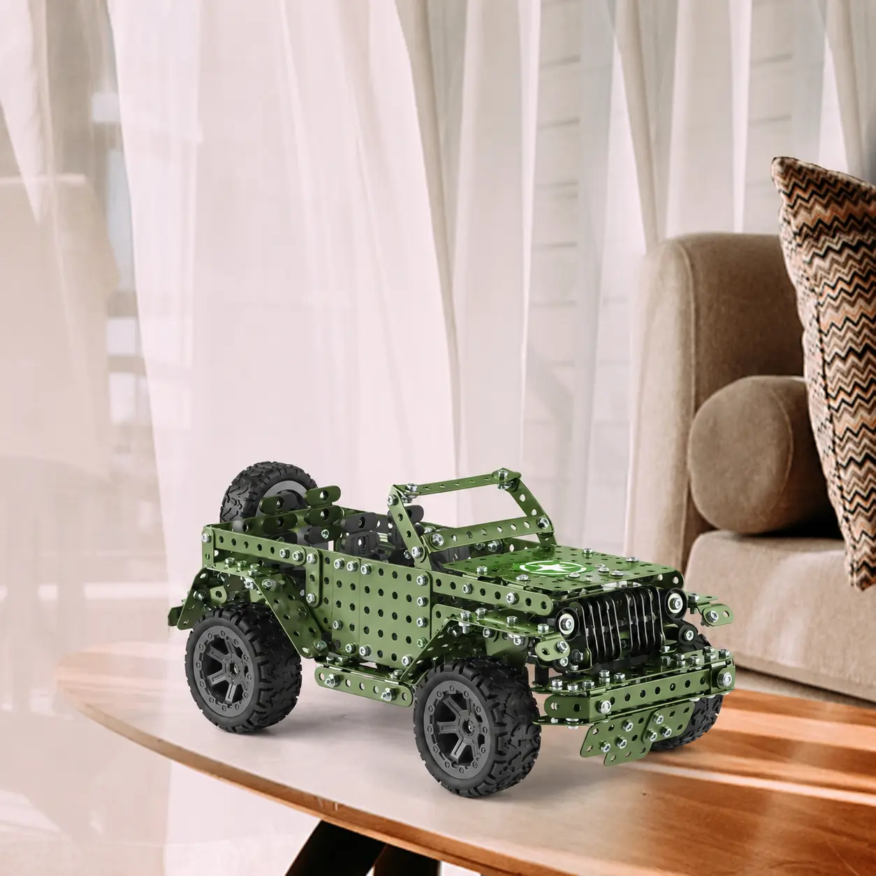 Realistic Army Green Military Jeep Remote-Free Building Block Playset for Boy 6-8&Teens,Collectible Static Display Car&Sensory Fidget Toy for Anxiety Relief,Hot Birthday Christmas Surprise Gift for Military Fans,Toy for Leisure Stress-Relief Entertainment