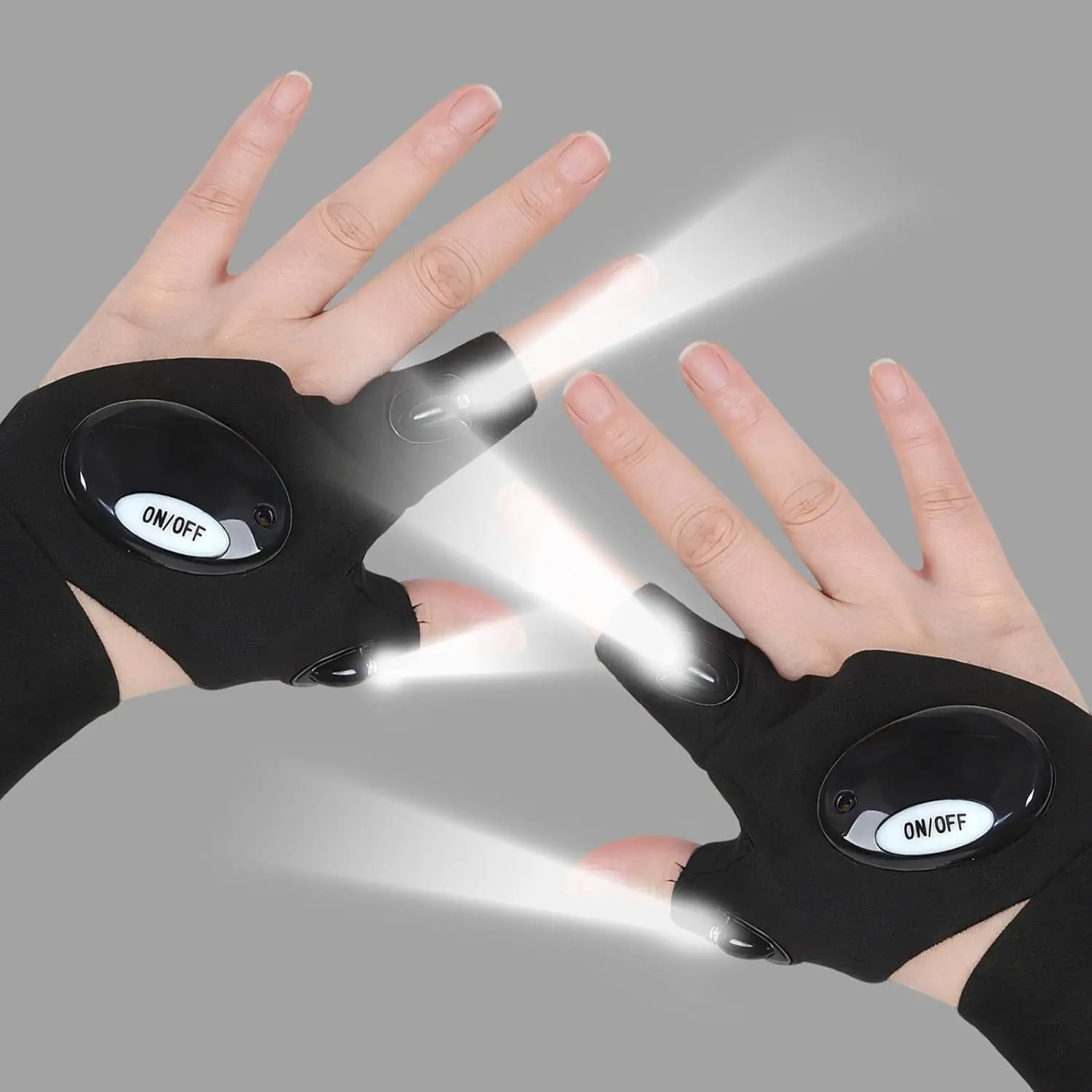 LED Light-Up Silicone Flashlight Gloves - One-Size Stretch-Fit Hands-Free Finger Work Light for Men, Hiking & Fishing, Cool Gadget Gifts for Christmas Birthday Stocking Stuffers
