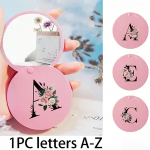 Convenient Sliding pink Mini Mirror With Floral Letters A-Z Printed On It, Travel Mirror, Mini Hand Mirror, Travel hand mirrors, Makeup Mirror For Daily Use, Travel And Party, Small Gift, Gift exchange