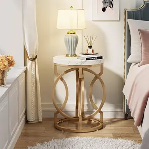 TRIBEWOOD Modern Round End Table with Thickened Top, 20" Side Table with Unique O-Shaped Base, Midcentury Accent Table Nightstand for Living Room Bedroom