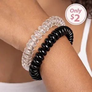 Only $2 Spiral Coil Hair Ties - Clear & Black Coil Bracelets for Women - Stylish & Comfortable Hair Accessories