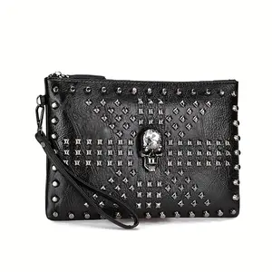 New style men's bag, fashionable and versatile women's bag, rivet envelope clutch, small bag, large capacity hand-held bag Minimalist Bifold Wallet with RFID Protection