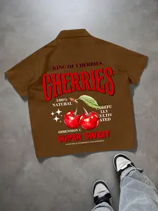 Men's Classic Button-Down Shirt, High Street Trend Short Sleeve Design, Fruit, Premium Fabric Slim Fit Casual Wear for All Seasons