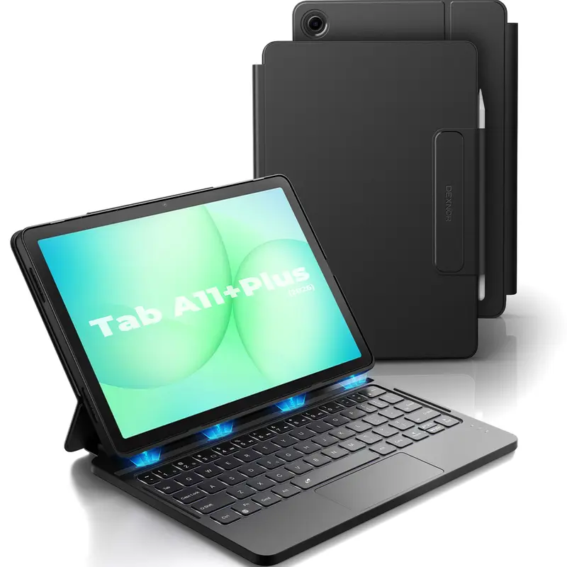 Dexnor 11" Galaxy Tab A11+ Plus 2025 Tablet Keyboard Case Accessories - 1.36lbs Ultra-Light Magnetic Folio, Backlit, Multi-Touch Trackpad, Ergonomic, 650mAh, Stylus Holder (for Work, Keyboard Only - Tablet Not Included)