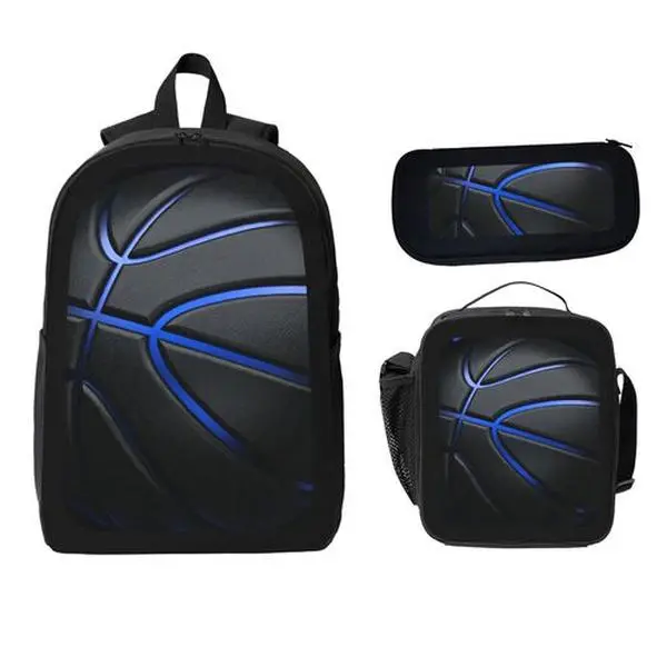 Boys Blue Basketball Themed School Backpack 3Pcs Set Back to School Bookbag Combo