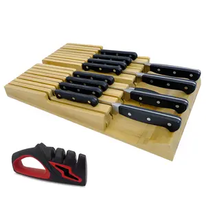 WOWMTN 48XH WOWMTN In-Drawer Bamboo Knife Block Organizer with Sharpener