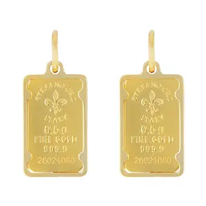 JTV 24k Yellow Gold Classic .5g Ingot with 14k Yellow Gold Frame Pendant Set Of 2
