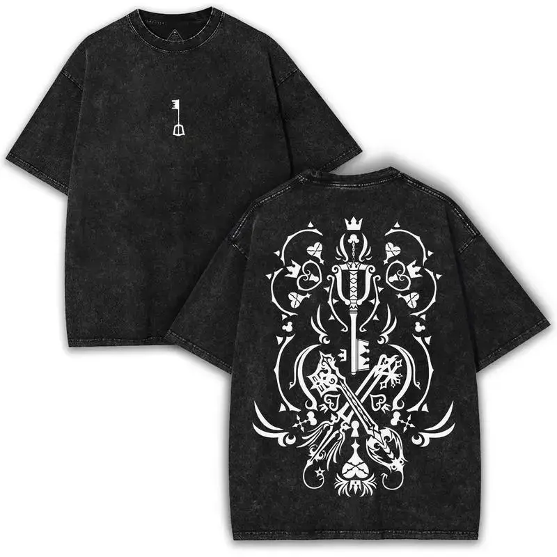 shirts Keyblade Crest x Kingdom Hearts Vintage Oversized Tee – Washed Heavy Cotton Emblem Graphic | Collector Otaku Drop Menswear Top Man Streetwear Tshirt Crewneck Tropical Shortsleeve Casual Bestie