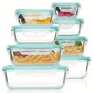 8pcs Glass Food Storage Containers, Meal Prep, Airtight Bento Boxes with Leak Proof Locking Lids, for Microwave, Lunch Boxes, Oven, Freezer And Dishwasher, BPA Free