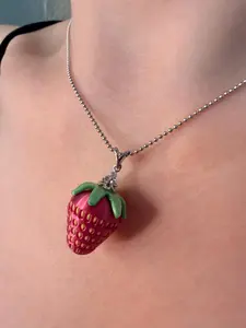 Strawberry Pendant Necklace - Sterling Silver Chain