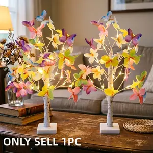 Butterfly Birch Tree Night Light, DIY Adjustable Branch USB Powered LED Decorative Lamp for Indoor Living Room Desktop Lighting Display, Home Decor Gift for Adults, US Celebration for Mother's Day Graduation Wedding 4th of July