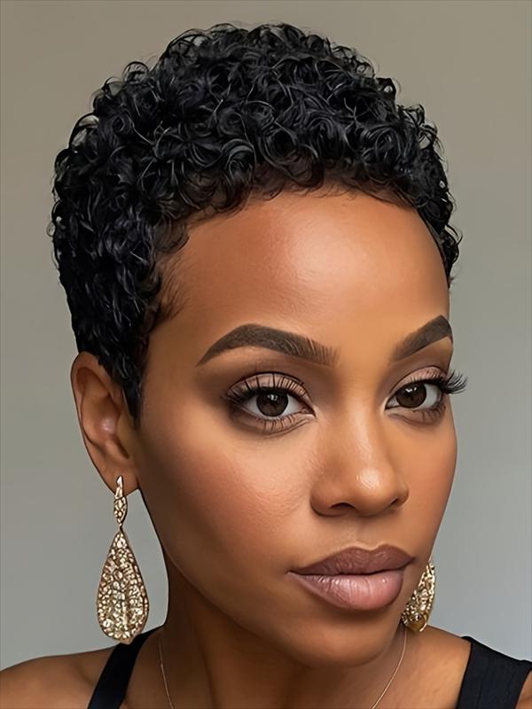 Pixie Cut Curly Wave Human Hair Wig for Women Natural Wavy Wig Full Machine Made Wig 150% Density