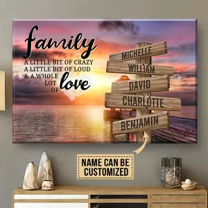2D Flat, 1pc Personalized Multi-Names Framed Canvas Painting Posters & Prints Wall Art Pictures - Color Coast Sunset - For Family & Friends - Perfect for Living Room, Bedroom Decoration & Holiday Gifts - Ready To Hang