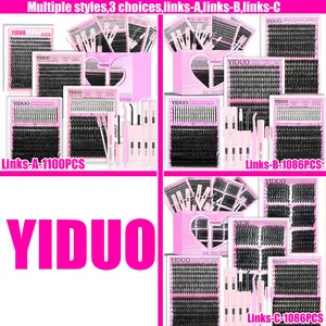 YIDUO 6/8/10Styles Lash Clusters Kit False Eyelash Extensions 40D/60D/80D/Spiky/Bottom Lashes 5-18mm Eyelash Extension Kit 1100 Pcs D-Curl With Lash Bond and Seal x2, Lash Remover, Lash Tweezers, Eyelash Brush, Eyelash Extension Glue DIY at Home