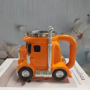 Heavy-Duty Stainless Steel Truck Mug, Semi-Truck Design, Cab & Rear Dump Body, Multipurpose Cup for Truck Drivers, Reusable