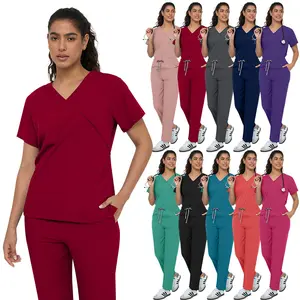 Women's Medical Scrubs Set Short Sleeve Top and Pants Multi Color Nursing Uniforms for Pet Shop Doctors Surgical Workwear