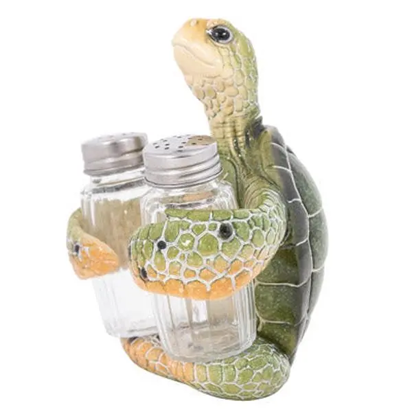 Sea Turtle Salt and Pepper Shaker Holder – Nautical Kitchen Decor & Coastal Table Accent
