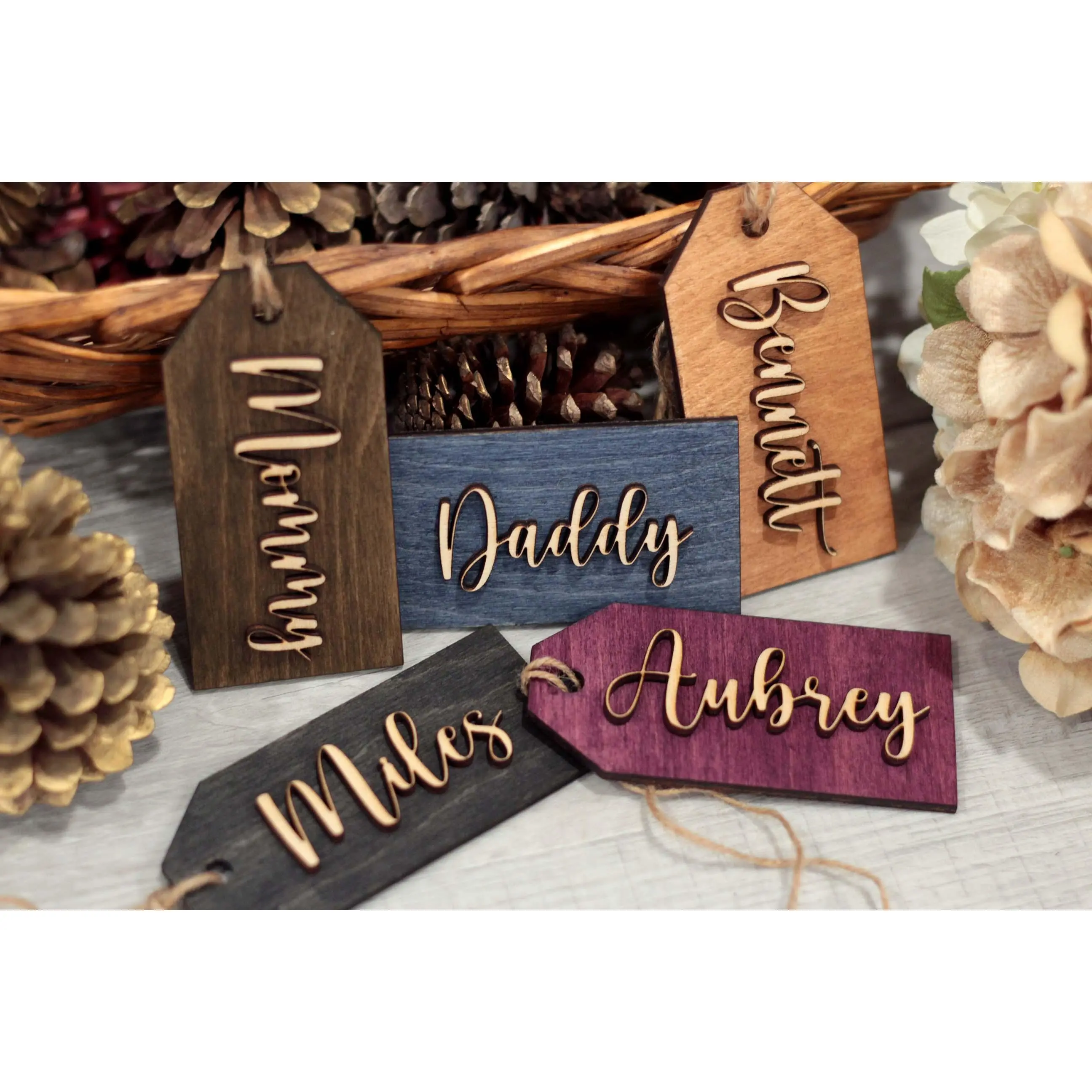 Personalized Stocking Tags - Festive Wooden Decoration for Stockings Gift Decor