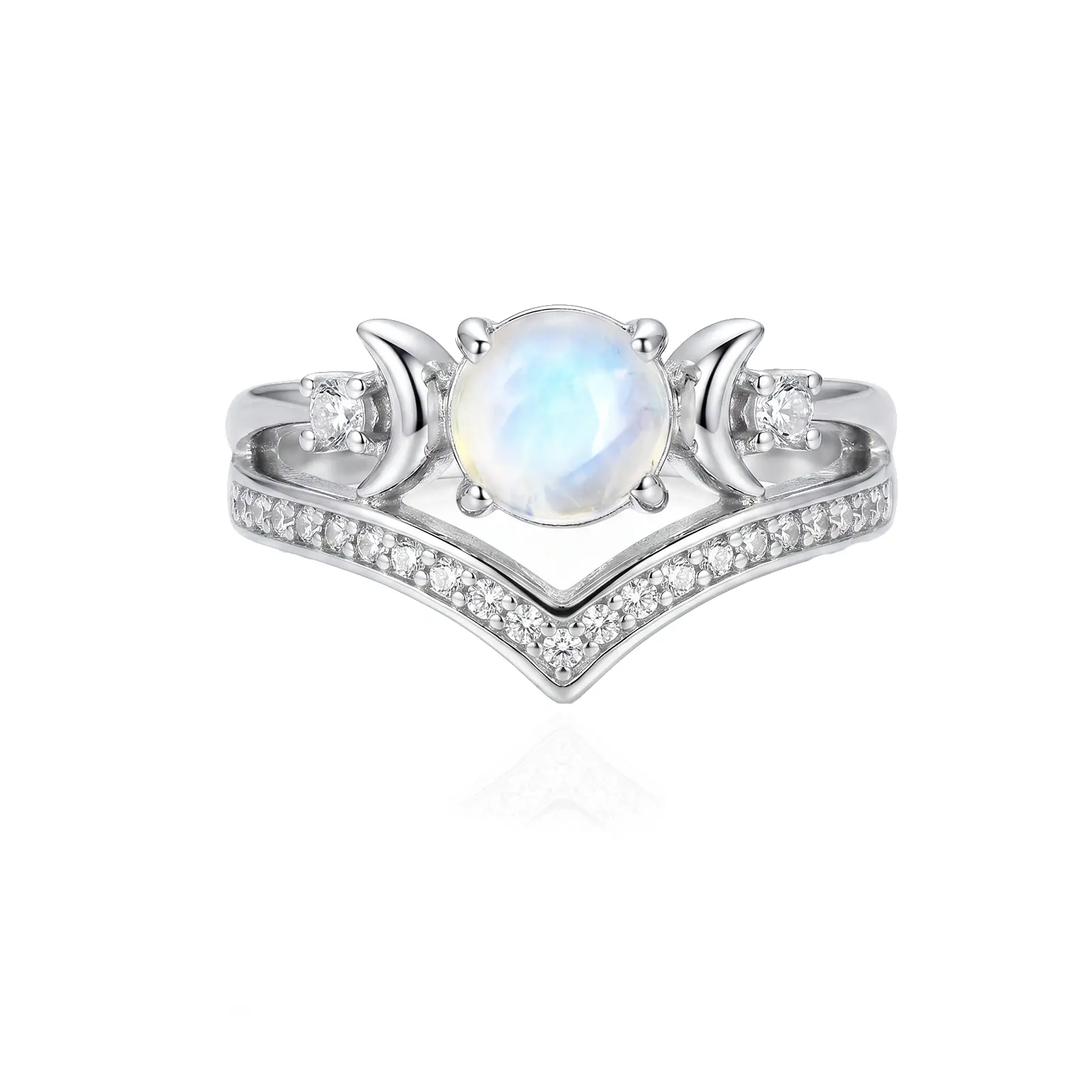 ixluck Natural Moonstone Triple Moon Goddess Ring for Women, Wicca Healing Jewelry, Ethereal Glow, Calm Emotions, Non-Tarnish Polished Gemstone Accessories, Accessories For Women, Jewelry For Women, Witchcraft Rings
