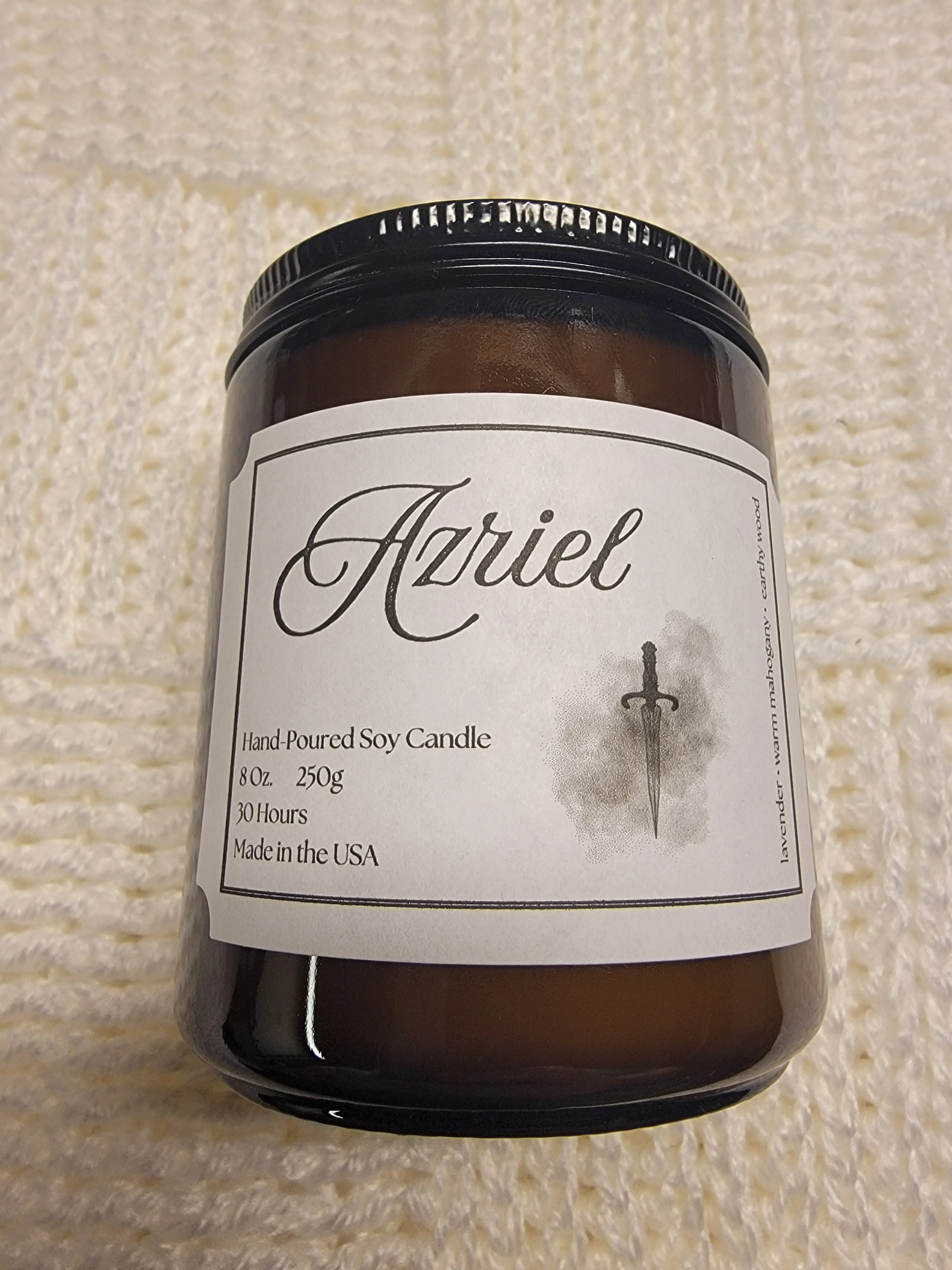 Azriel's Scent Organic Soy Wax Candle - 8oz Hand Poured in Reusable Glass Jar for Home Decor - Ornaments, Freshener