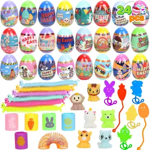 24 Pack Easter Eggs with Toy Inside,Includes Coil Springs,Squishies,Sticky Hands,Stretchy Strings for Easter Basket Stuffers,Party Favors,Egg Hunts