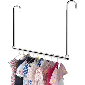 Adjustable Width and Height Space-Saving Closet Hanging Rod, Durable Chrome Finish Clothes Hanging Bar, 1 Pack for Wardrobe Storage Organization