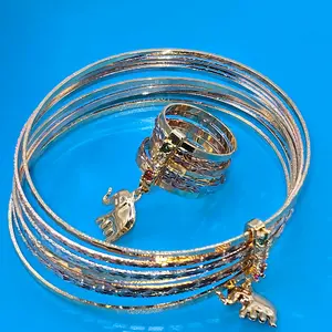B5-7days Set ring #9 & bracelet with elephantcharm 2.5 Inch Diameter Gold-filled water resistant