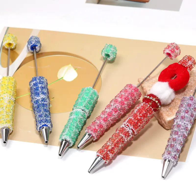 【P182】5-Pcs DIY Beaded Flower-Style Office Writing Tool Set - Aesthetic Gel Pens, Beadable Pens, Colored Office Stationery for Writing Supplies (All Seasons Use)