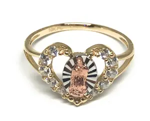 10k Solid Gold Tri-Color Virrgin Mary Heart CZ Ring (FC 26)