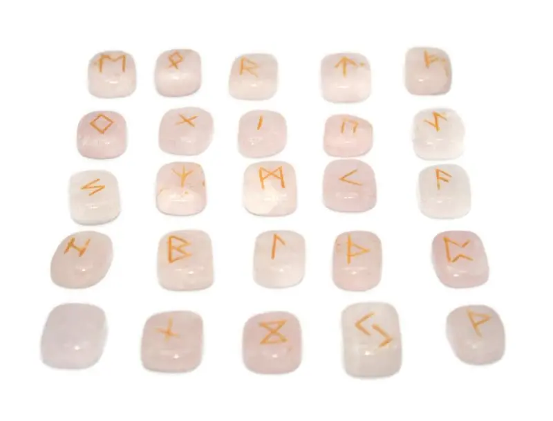 Auras by Osiris - Rune Gemstones Set with Engraved Elder Futhark Alphabet Divination, Crystal Healing Chakra (09: Rose Quartz Rune Sets)