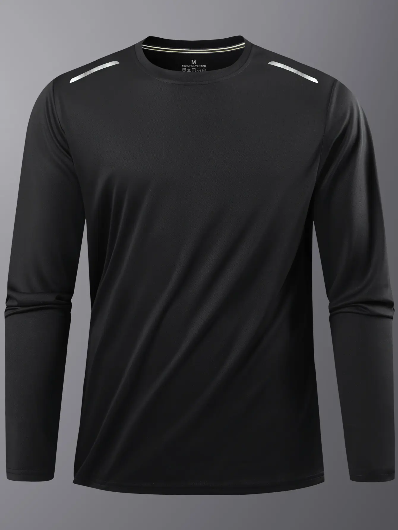 Men's Fitted Crew Neck T-Shirt, a Solid Long Sleeve Stretch Top, Quick-Dry Lightweight Base Layer for Running & Workouts, Long Sleeve Shirts