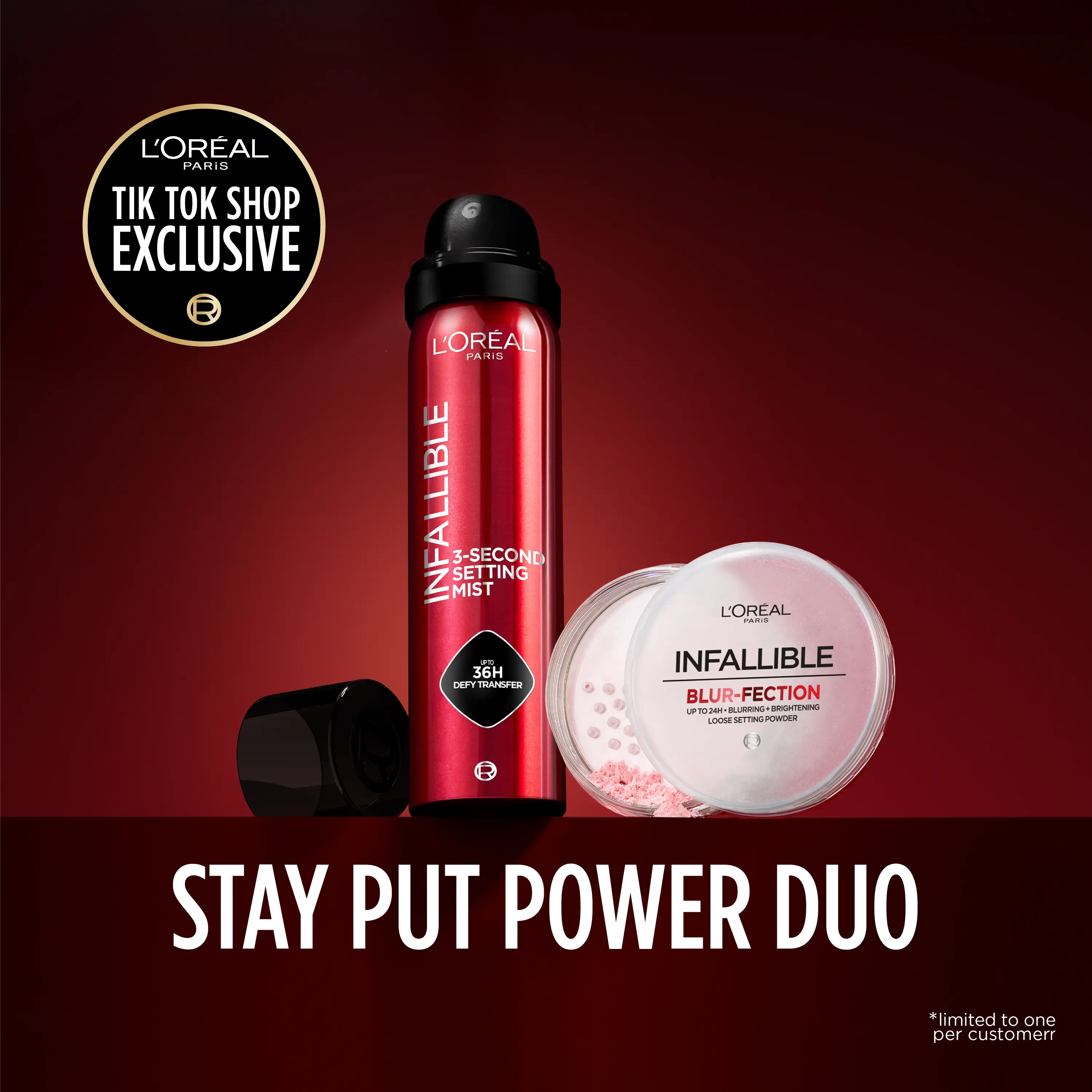 Stay Put Power Duo: Infallible 3-second Setting Spray + Blur-fection Setting Powder, L'Oreal Paris Stay Put Power Duo: Infallible 3-second Setting Spray + Blur-fection Setting Powder, L'Oreal Paris