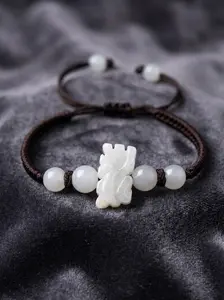 Natural Jade Pixiu Jade Bracelet - Hand-Carved Wealth Guardian, Adjustable Artisan Cord Jewelry Accessory