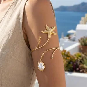 Bohemian Metal Starfish Cuff Bracelets for Women Punk Gold Color Adjustable Open Upper Arm Bangle Girls Beach Party Jewelry Gift