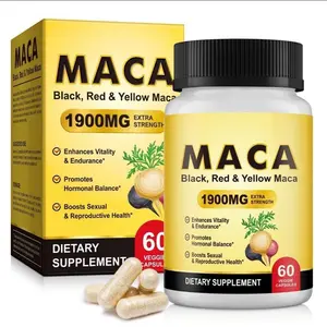 Organic Maca Root Black, Red, Yellow 1900 MG per Serving - 60 Vegan Capsules Peruvian Maca Root Gelatinized 100% Pure Non-GMO Supports Reproductive Health Natural Energizer