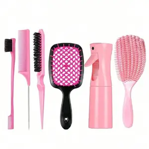 Hair Styling Tool Set, Hair Brush & Comb & Spray Bottle Set, Heatless Styling Tools for Wet and Dry Use