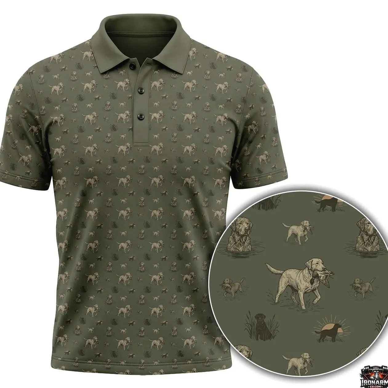 Labrador Retriever Hunting Polo Shirt – Vintage Gun Dog & Waterfowl All-Over Print, Outdoor Sporting Golf Shirt, Casual Short Sleeve Hunting Apparel, Gift for Duck Hunters & Labrador Lovers