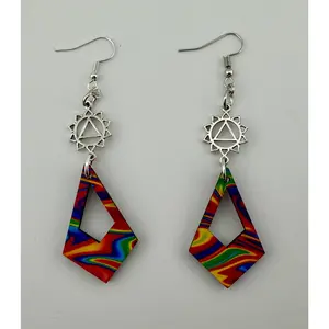 Electric Prism Festival Earrings – UV Printed Wood with Chakra Symbol