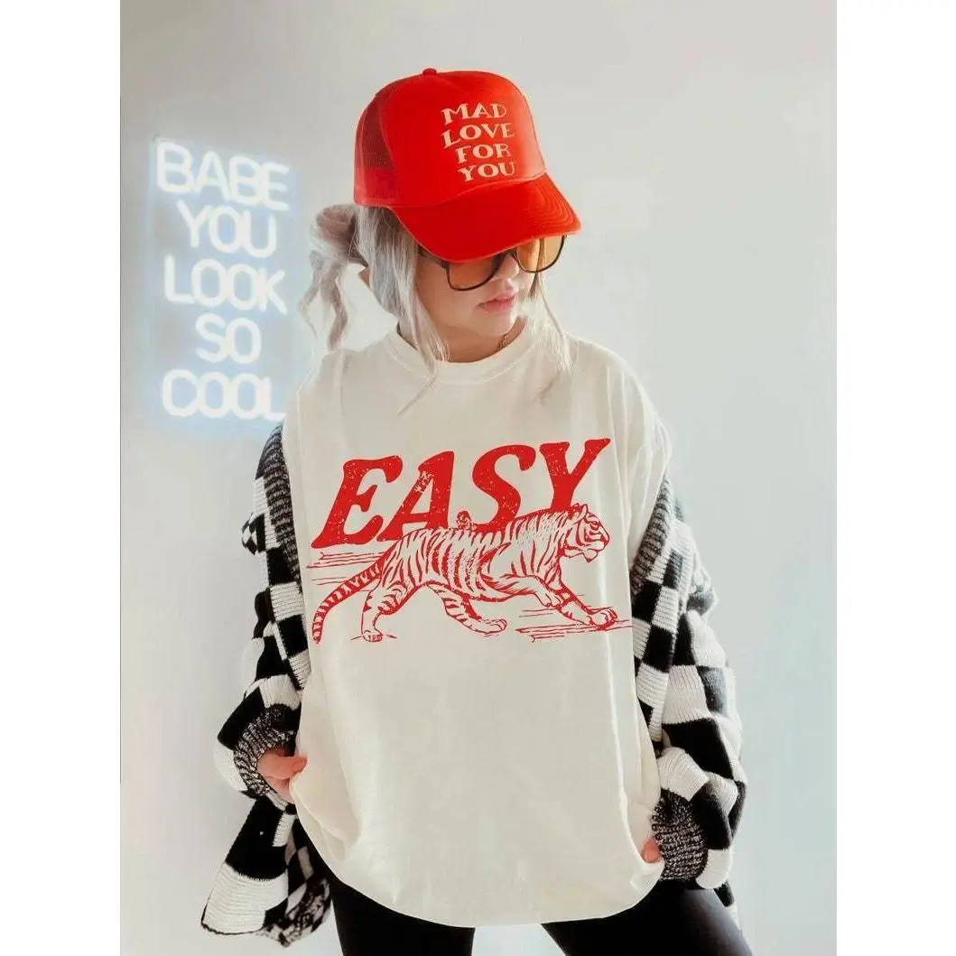 Women's Cotton Oversized Printed Twist Longsleeve Round Neck Tshirt - Seamless, Easy Tiger Vintage Boho Hippie Retro Festival Streetwear Casual Clothes (ta0511), Longsleeves, Crew Neck, Affordable Fashion, Tiger Print, Pieces, Relaxed Fit, Apparel, Soft,,