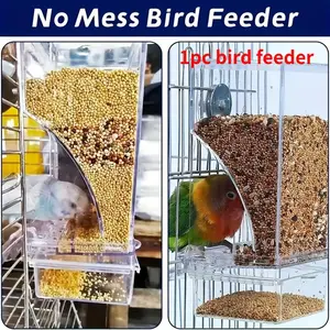 Transparent Automatic Bird Feeder Spillproof Bird User Outside Parrot Feeder - Durable, Easy to Clean Acrylic Bird Food Dispenser with Seed Mixture for Cage, Suitable for All Birds, Outdoor Bird Feeder