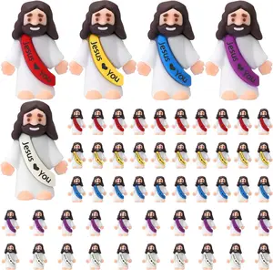 Bememo 50 Pcs Mini Jesus Figures Jesus Loves You Christ Toys Little Christ Figures to Hide and Seek Sunday School Religious Party Favors Gift(Fresh Color)