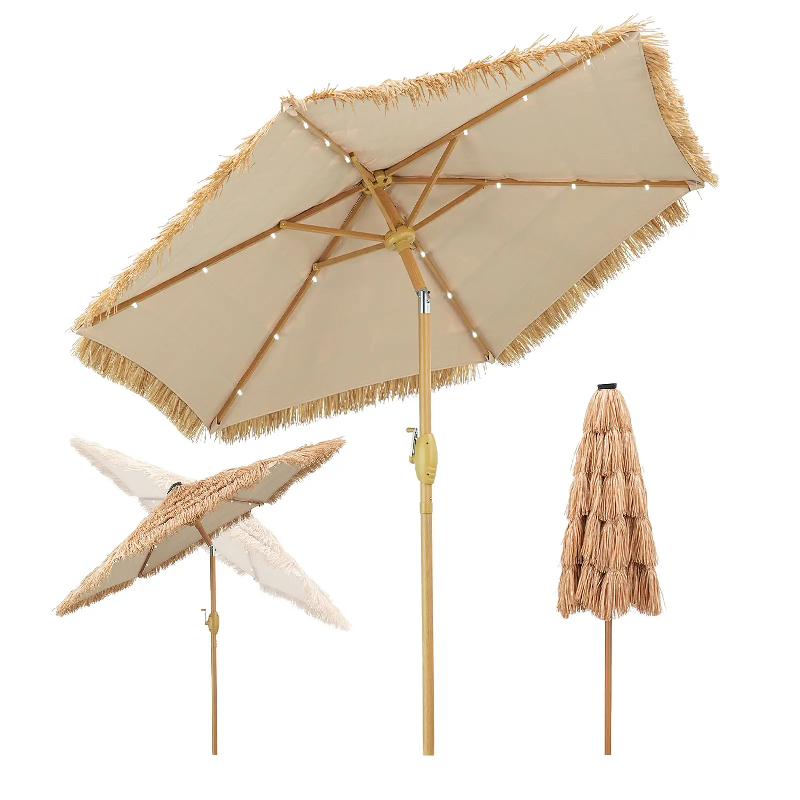GDY 7.5-ft Steel Garden Patio Umbrella with light Straw Umbrellas Without Base